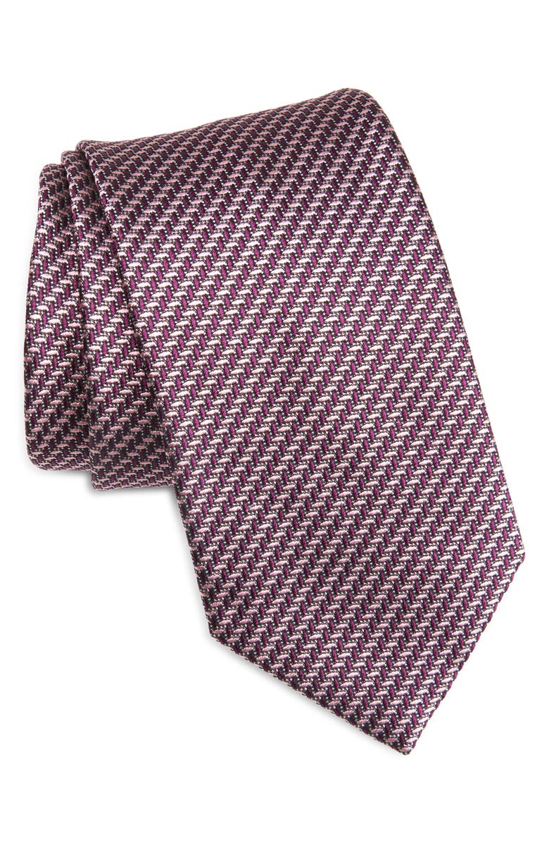 Brioni Geometric Jacquard Silk Tie, Main, color, Bordeaux/ Roseate