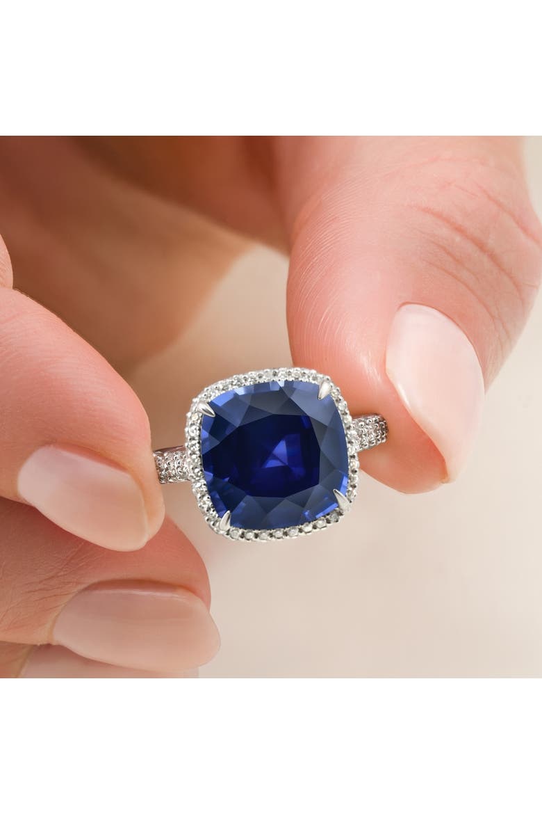 8.50Ct TW Cushion Blue Sapphire & pave Diamond Ring 14k Gold Lab Grown, Alternate, color, 14k White Gold
