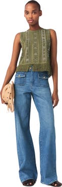 maje Fringed rhinestone flower top