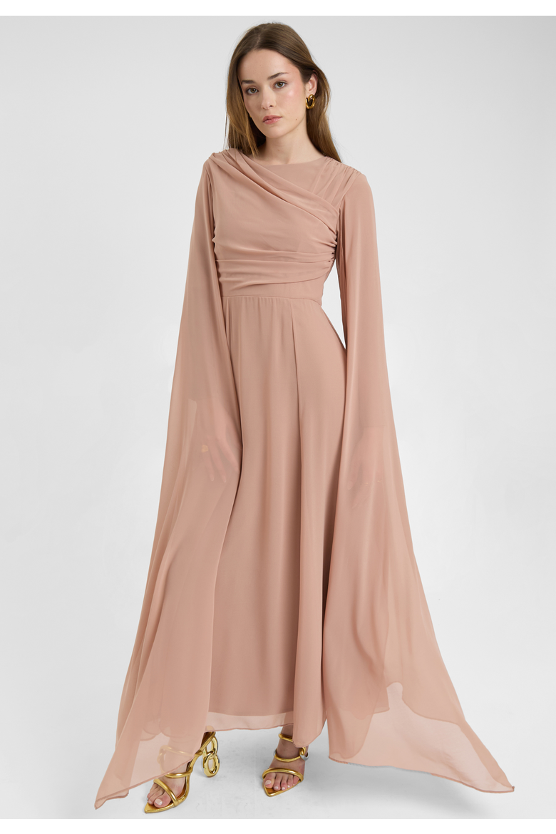 Modest Chiffon Dress Maxi With Wrap Style Top, Alternate, color, TAUPE BLUSH