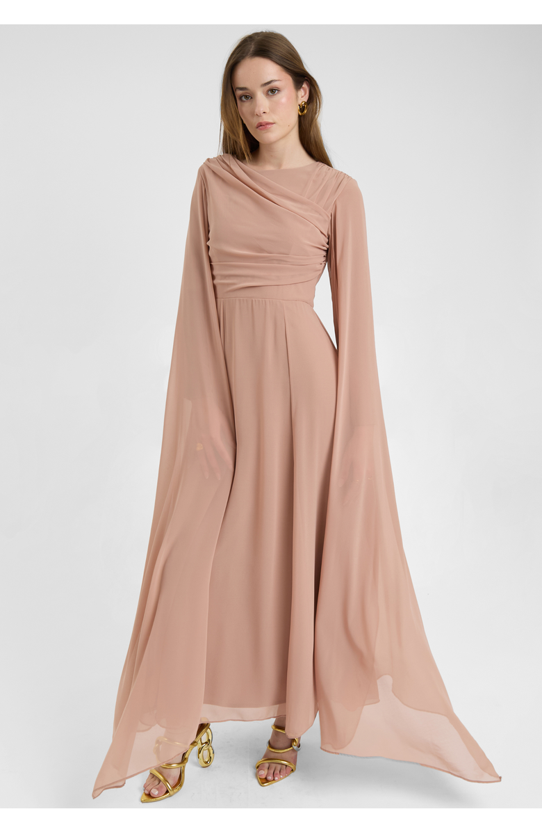 MARYISA Modest Chiffon Dress Maxi With Wrap Style Top, Alternate, color, Taupe Blush