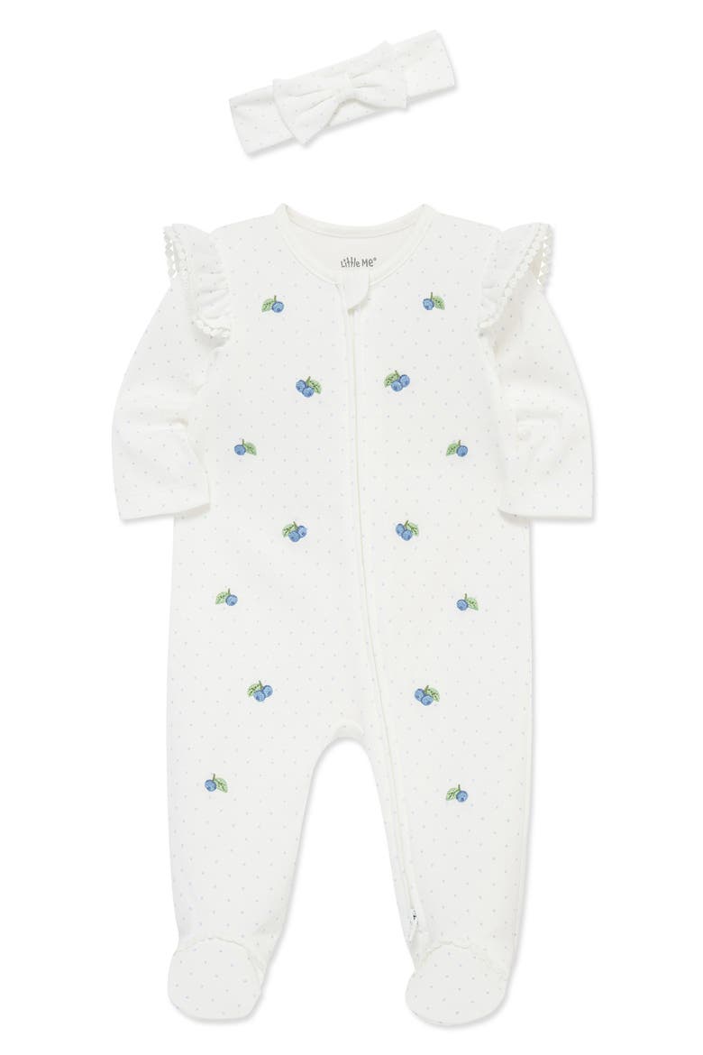 Blueberries Ruffle Cotton Footie & Headband Set (Nordstrom Exclusive), Alternate, color, WHITE