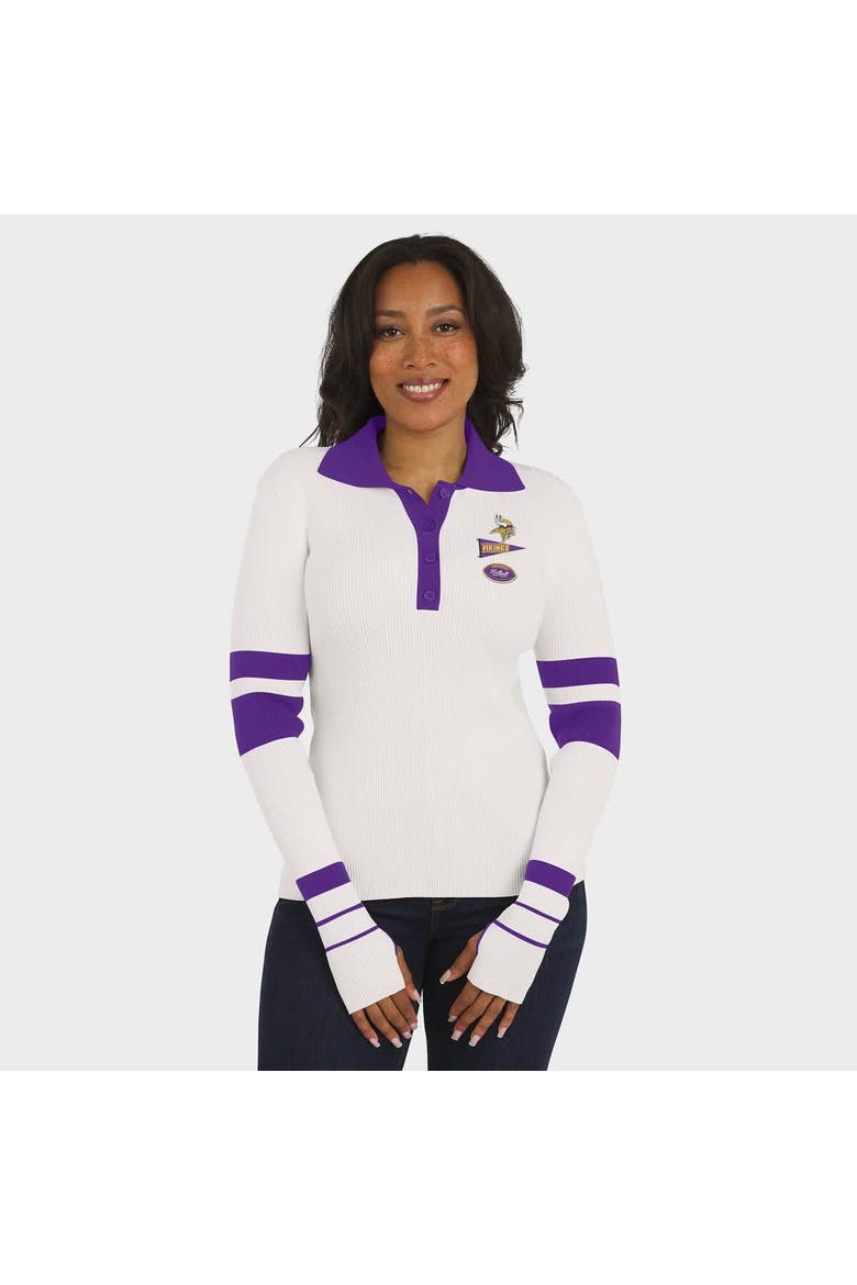 Women's WEAR by Erin Andrews White Minnesota Vikings Ribbed Henley Polo Sweater, Alternate, color, White