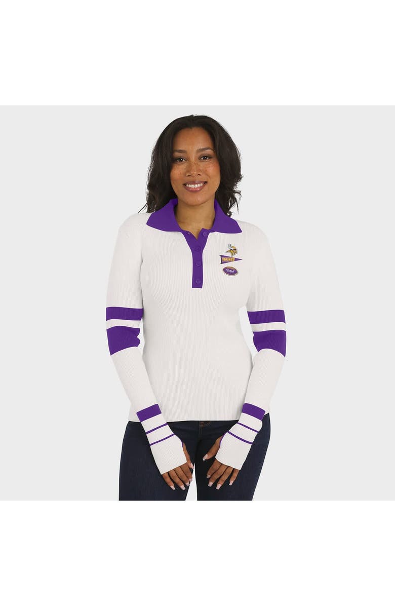 WEAR by Erin Andrews Women's WEAR by Erin Andrews White Minnesota Vikings Ribbed Henley Polo Sweater, Alternate, color, White