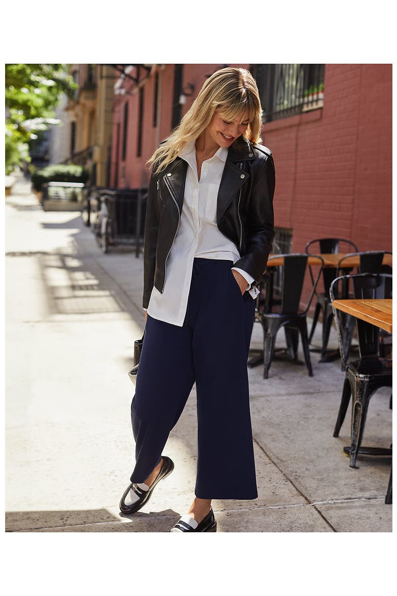 Plus Size Sport Knit Elastic Waist Wide Leg Crop Pants, Alternate, color, Radiant Navy