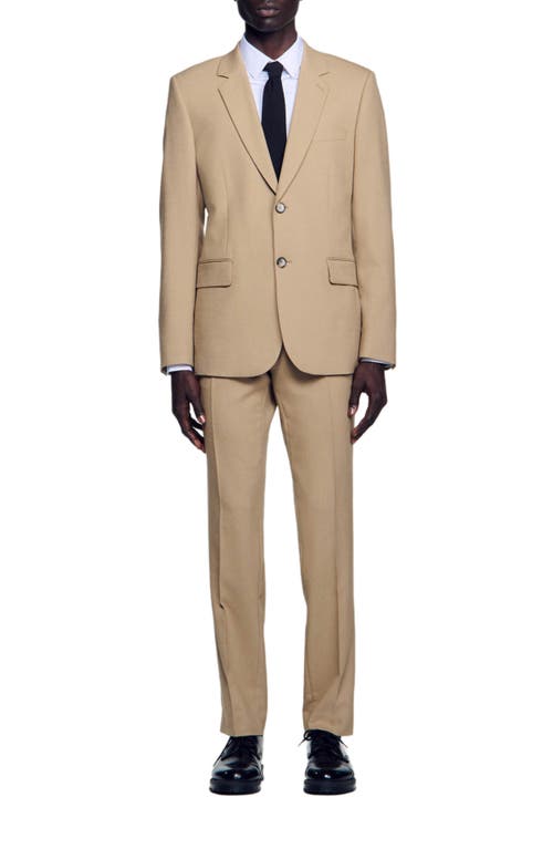 Sandro Wool Suit Jacket In Beige
