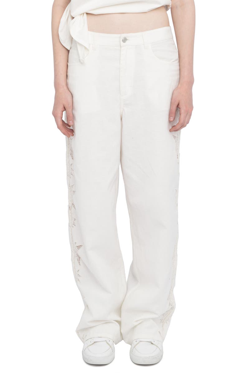 Zadig & Voltaire Elfy Embroidered Detail Cotton & Linen Pants, Main, color,