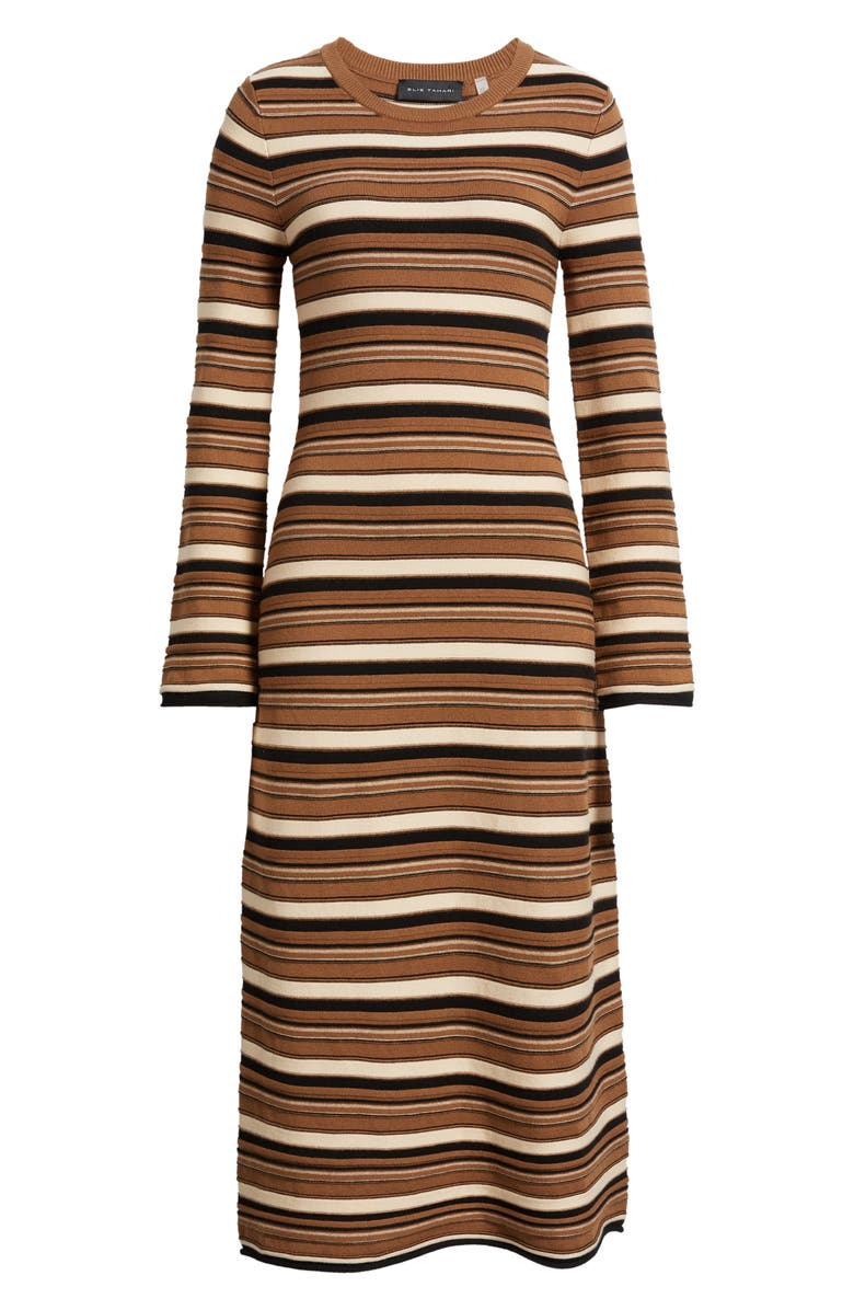 Elie Tahari The Cammie Stripe Long Sleeve Sweater Midi Dress, Alternate, color, Camel Beige Stripe