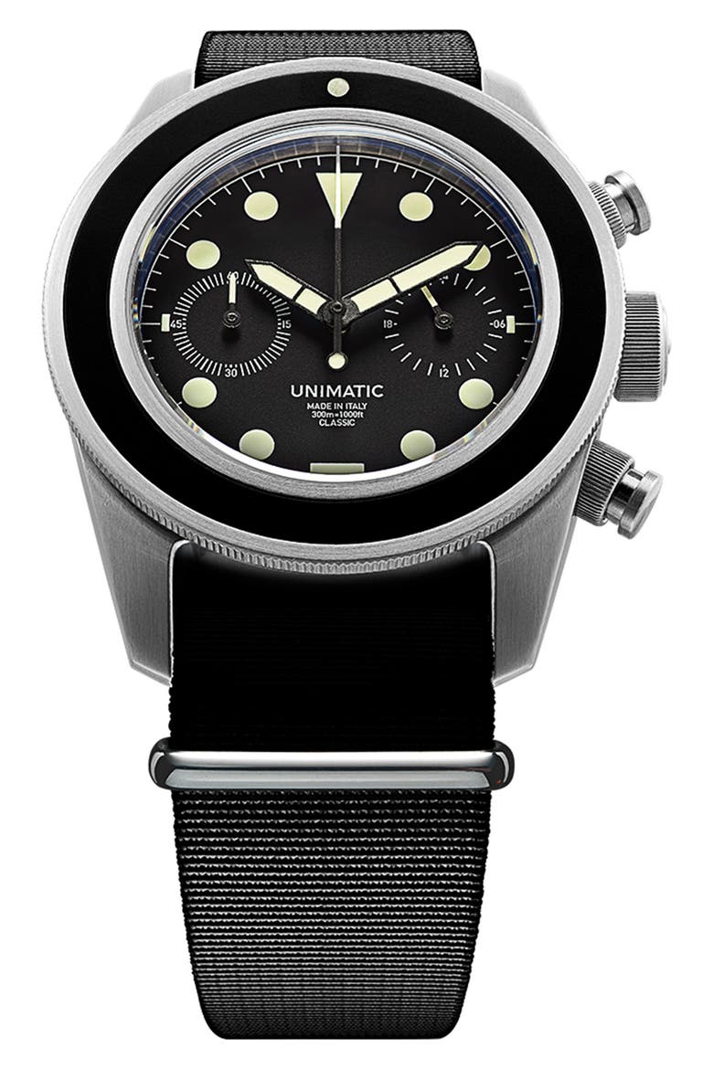 Modello Tre NATO Strap Classic Chronograph Watch, 41mm x 42mm, Alternate, color, BLACK STEEL