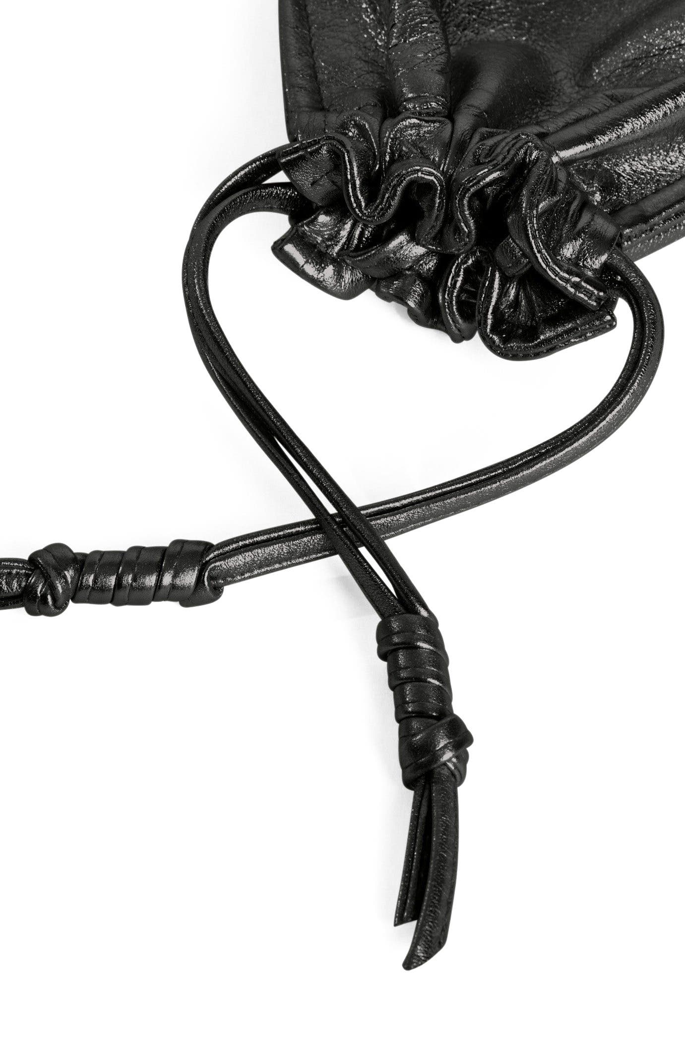 Bowie Adjustable Drawstring Leather Pouch, Alternate, color, Black Metallic