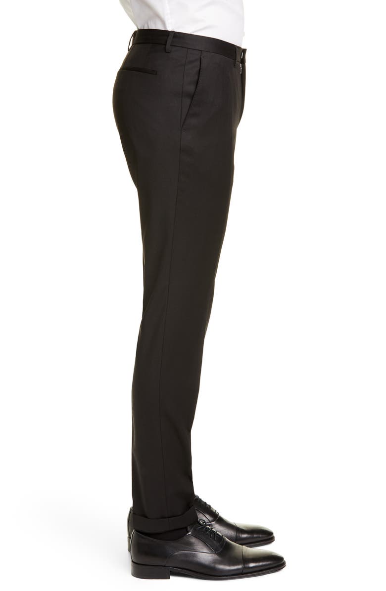 BOSS Wave Flat Front Solid Wool Trousers, Alternate, color,