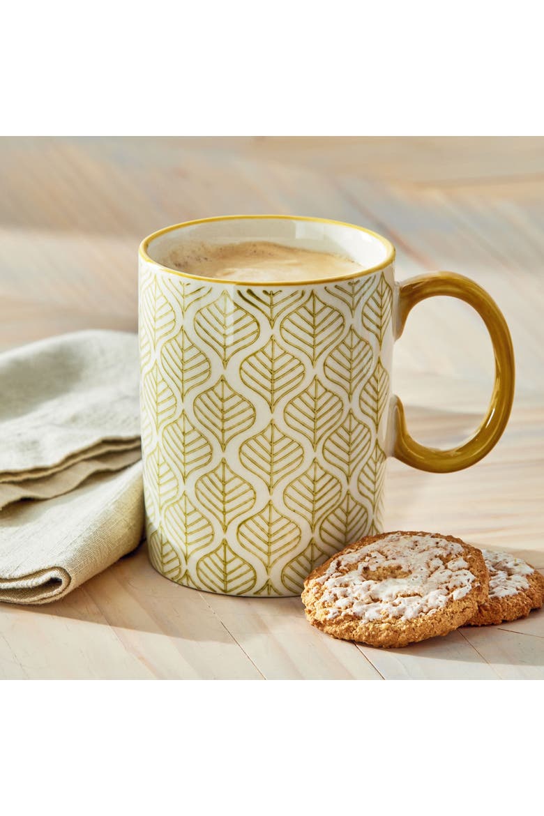Stamped Leaf Mug Multi Stoneware Everyday, Alternate, color, Gold