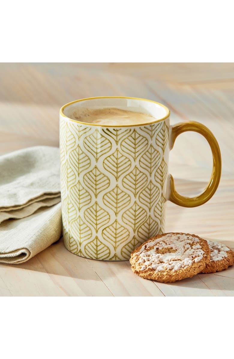 tag Stamped Leaf Mug Multi Stoneware Everyday, Alternate, color, Gold