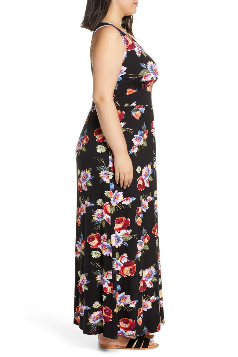 Floral Halter Neck Maxi Dress, Alternate, color, BLACK/ CORAL