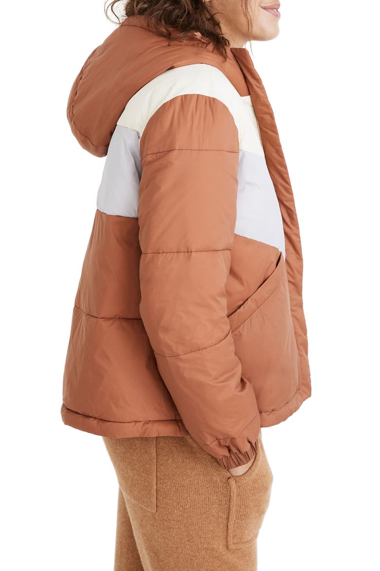 Chevron Colorblock Packable Puffer Jacket, Alternate, color, UMBER
