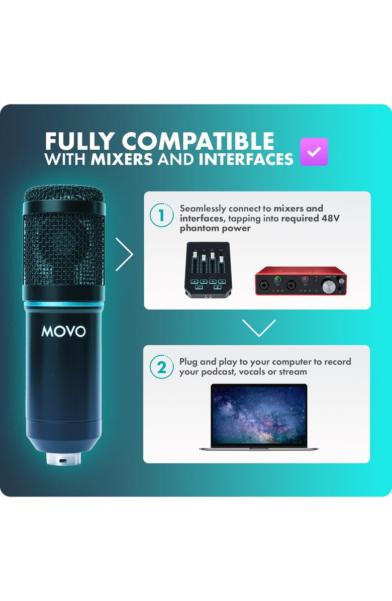 MOVO 4-Pack Universal Cardioid Podcasting Microphone Bundle with Tabletop Mic Stand and Pop Filter, for XLR Outputs, Alternate, color, Black