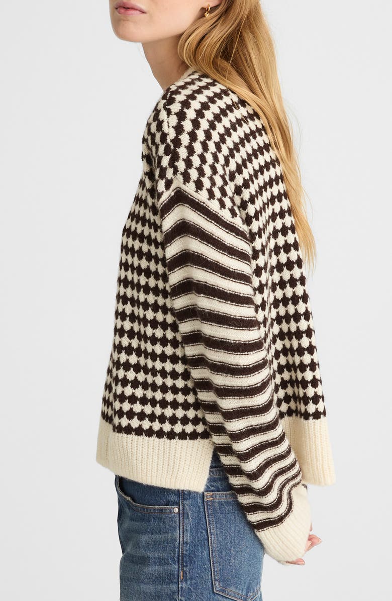 Madewell Mixed Stripe Raglan Pullover Sweater, Alternate, color, Ivory And Brown