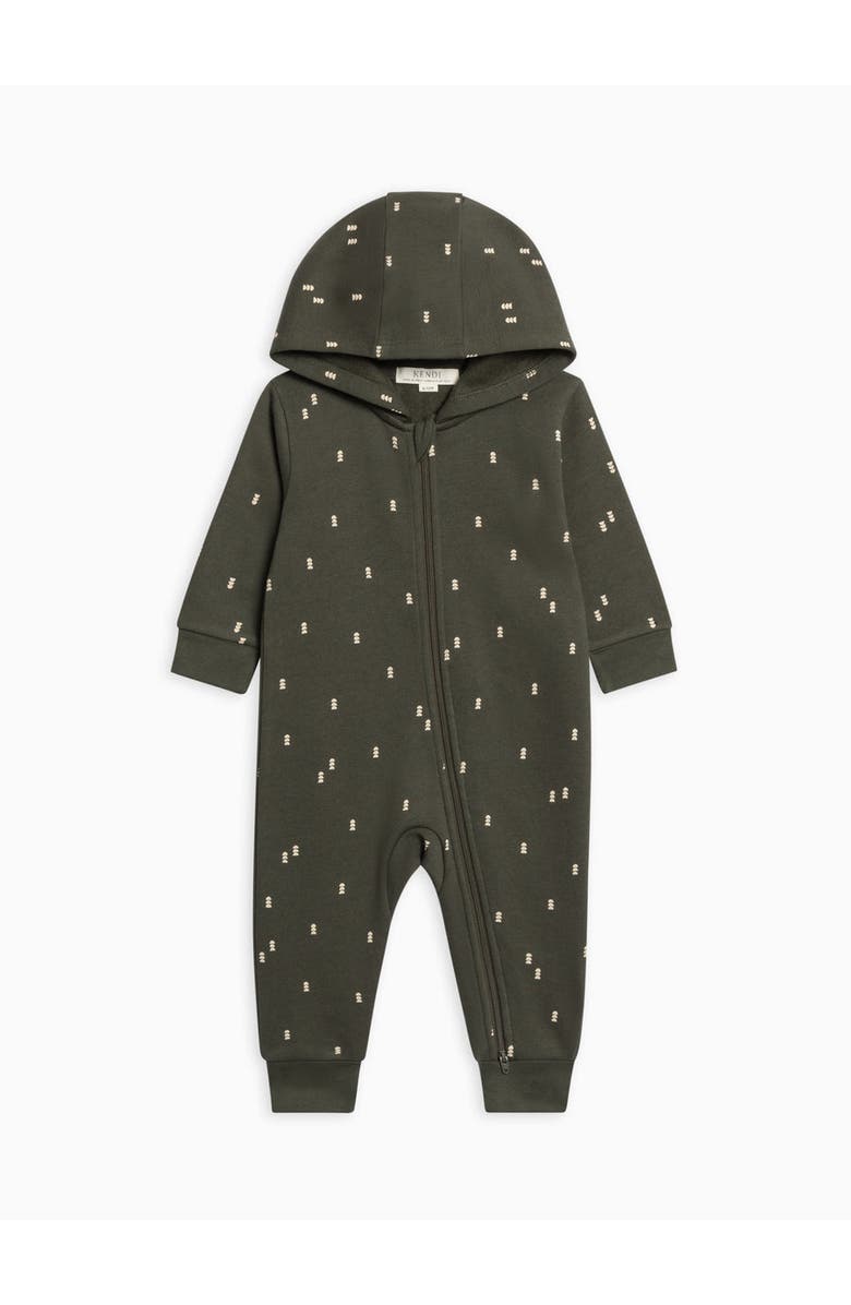 Kendi Greer Fleece Hooded Zipper Romper, Alternate, color, Bent / Pine