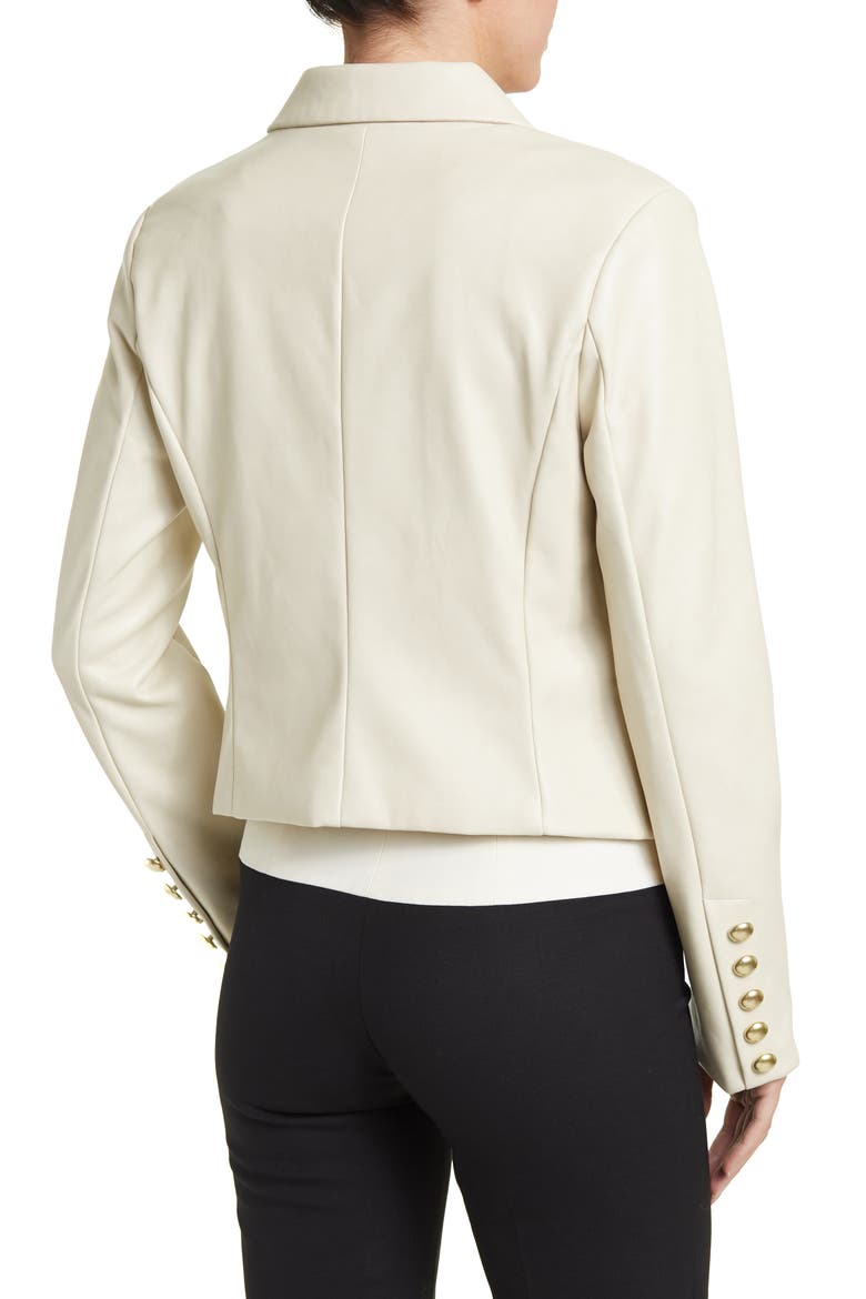 Double Breasted Faux Leather Blazer, Alternate, color, BONE