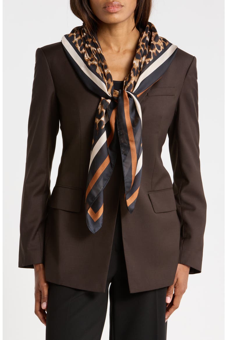 Leopard Chiffon Square Scarf, Main, color, BROWN