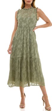 Socialite Floral Jacquard Tiered Sleeveless Dress