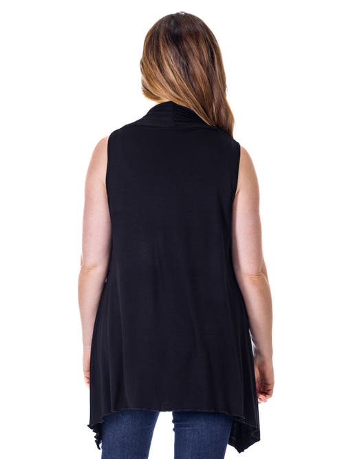 24seven Comfort Apparel Draped Open Front Sleeveless Cardigan Vest In Black