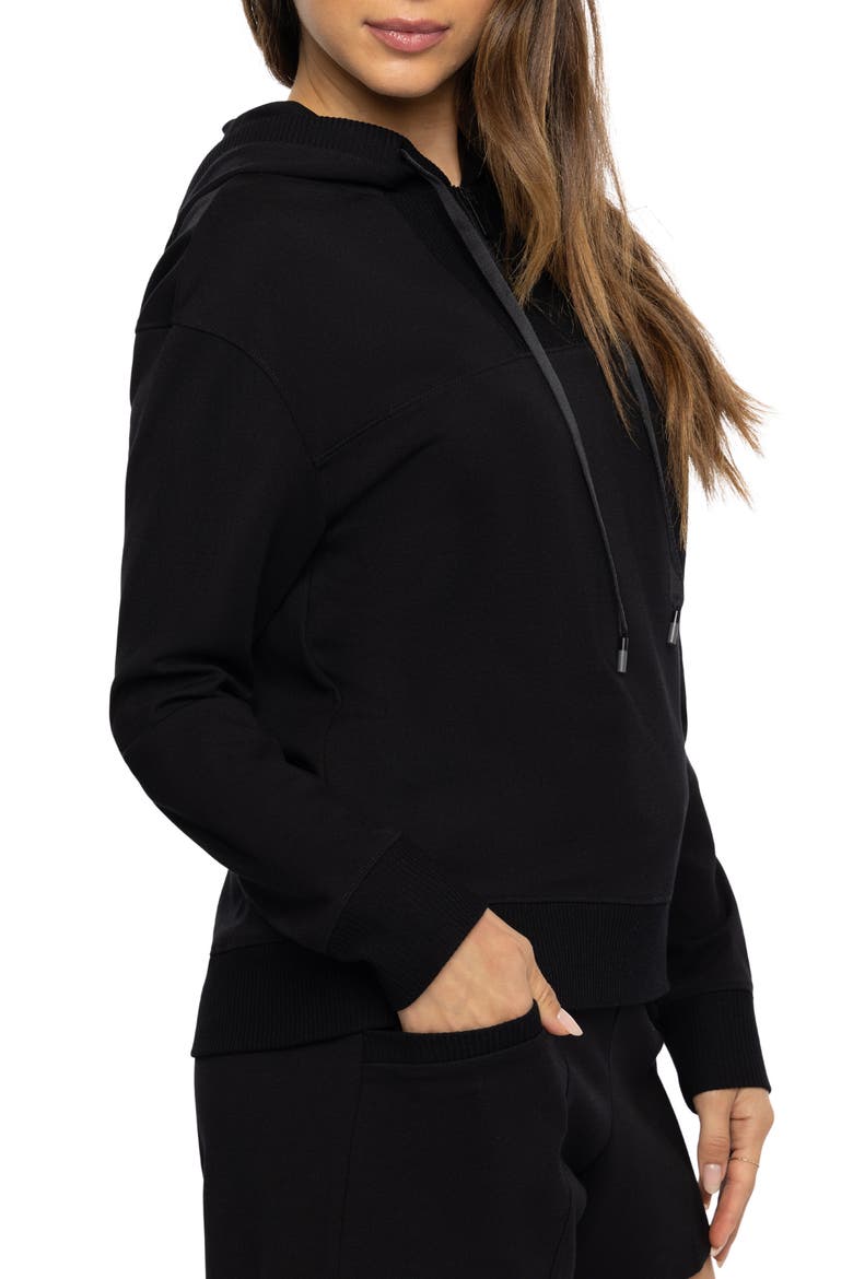 Friday Ponte Half Zip Hoodie, Alternate, color, BLACK