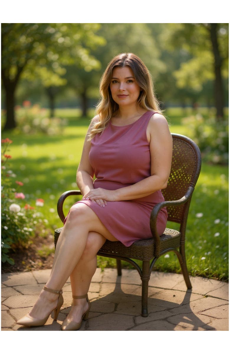 24seven Comfort Apparel Plus Size Solid Round Neck Sleeveless Mini Shift Dress, Alternate, color, Black