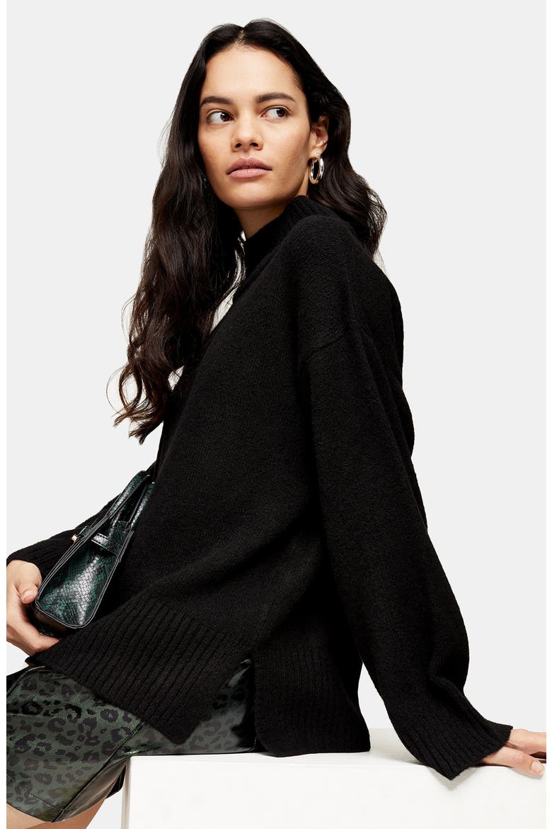 Mock Neck Sweater, Alternate, color, BLACK