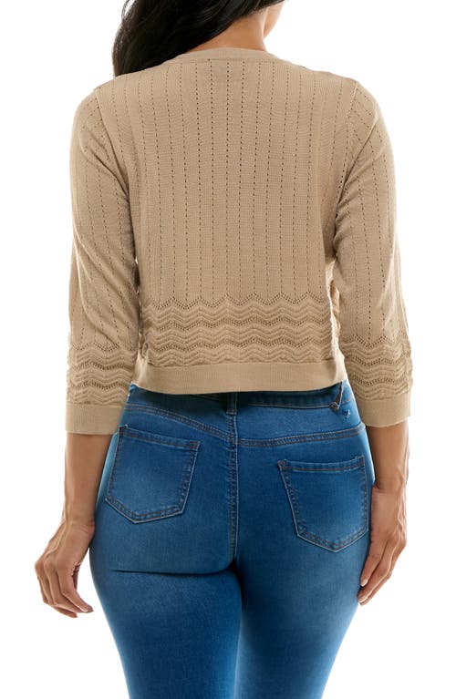 Nina Leonard Chevron Pointelle Knit Bolero In Tan