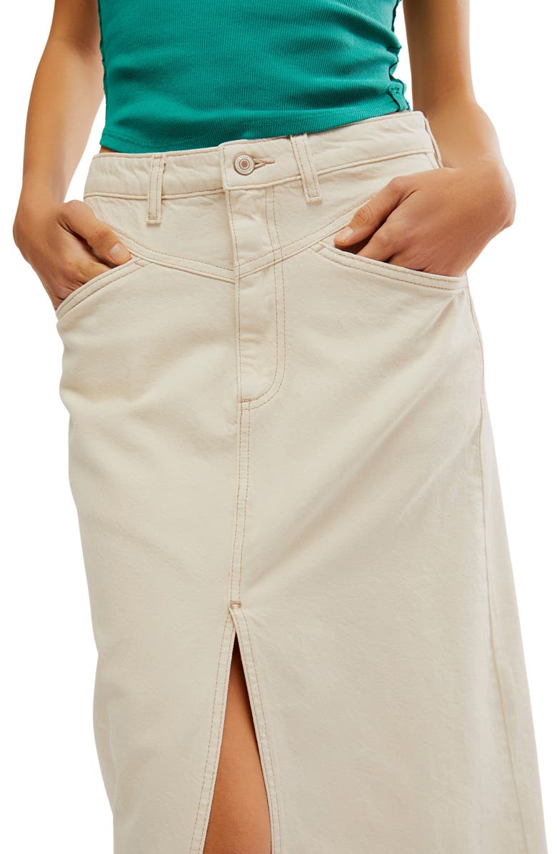 Free People Come as You Are Frayed Hem Denim Maxi Skirt, Alternate, color, 