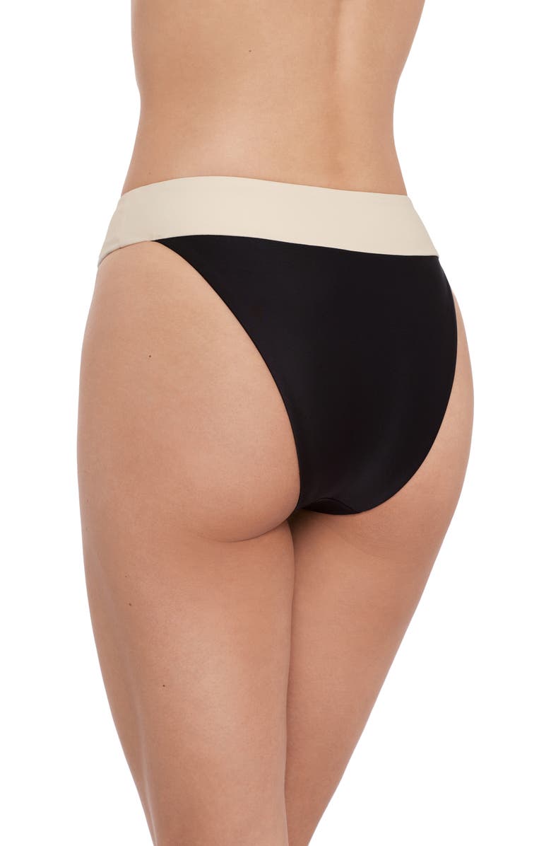 Steve Madden Banded High Leg Bikini Bottoms, Alternate, color, Black/ Ivory