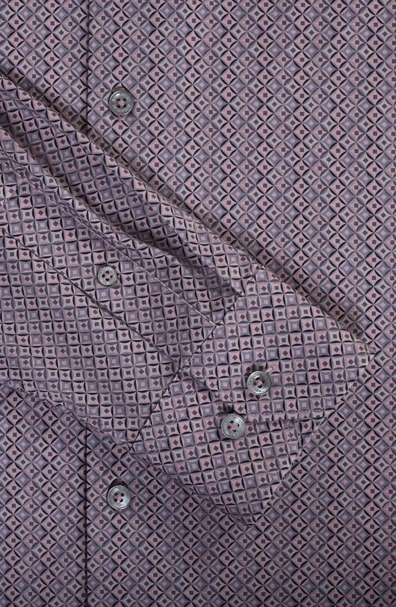 Bugatchi James OoohCotton<sup>®</sup> Geo Print Button-Up Shirt, Alternate, color, Wood Rose