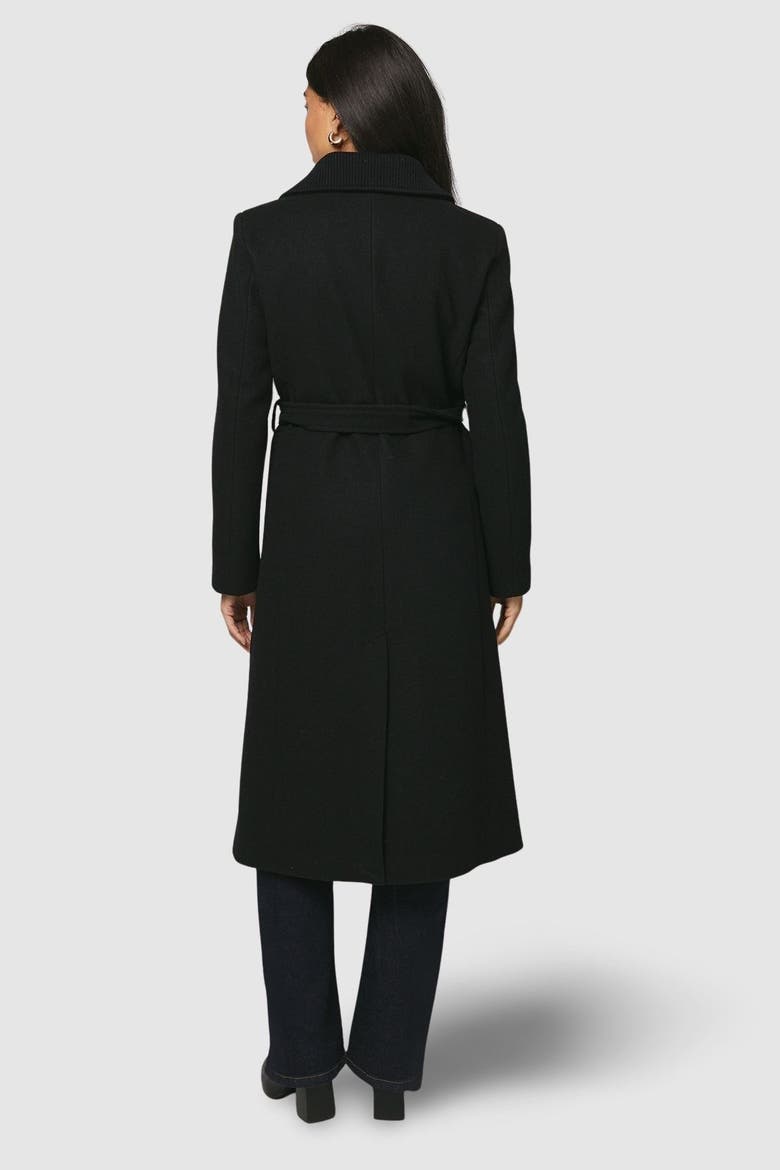 Knitted Collar Button Through Wrap Coat, Alternate, color, Black