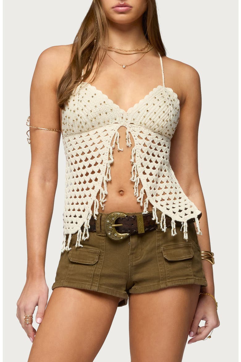 Maggie Beaded Split Front Tie Back Tank, Main, color, CREAM