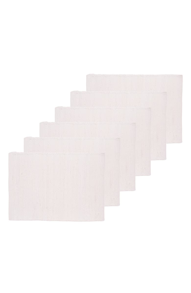 C&F Home White Chindi Solid Color Machine Washable Placemats Set of 6, Main, color, White