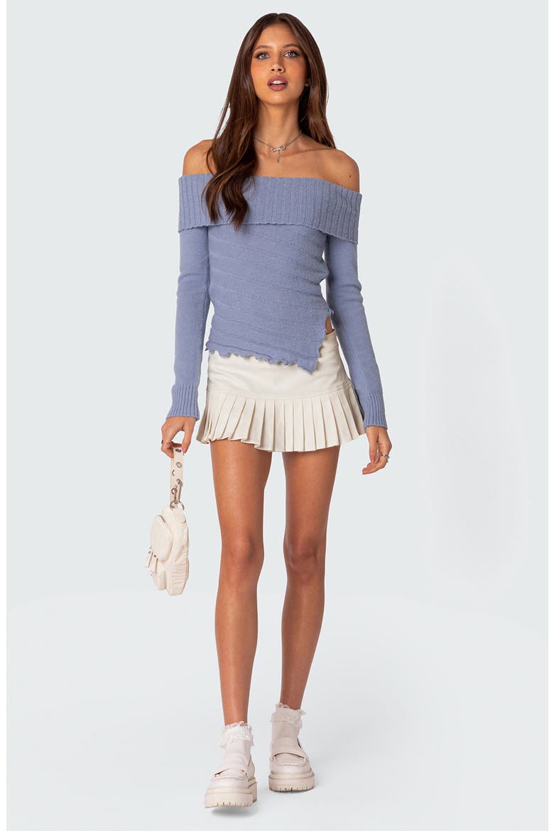 Sonya Foldover Off the Shoulder Sweater, Alternate, color, BLUE