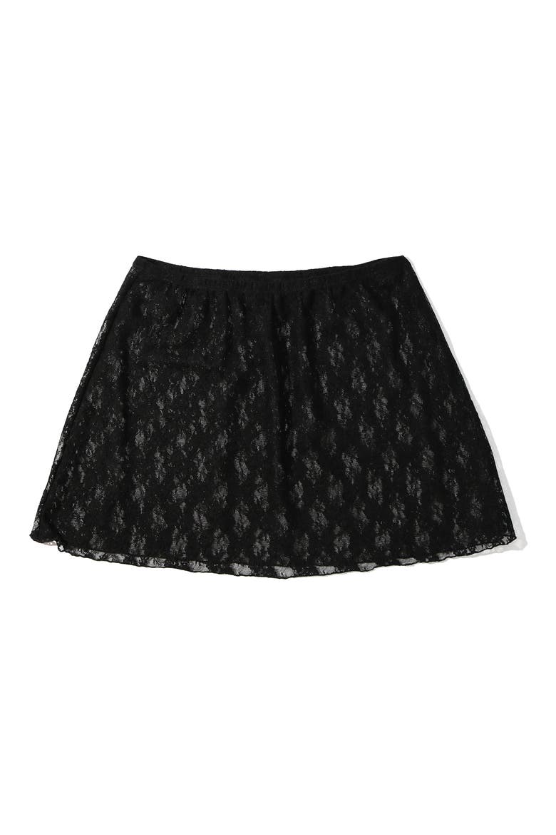 x Lexi Wood Alina Sheer Lace Slip Miniskirt, Alternate, color, BLACK