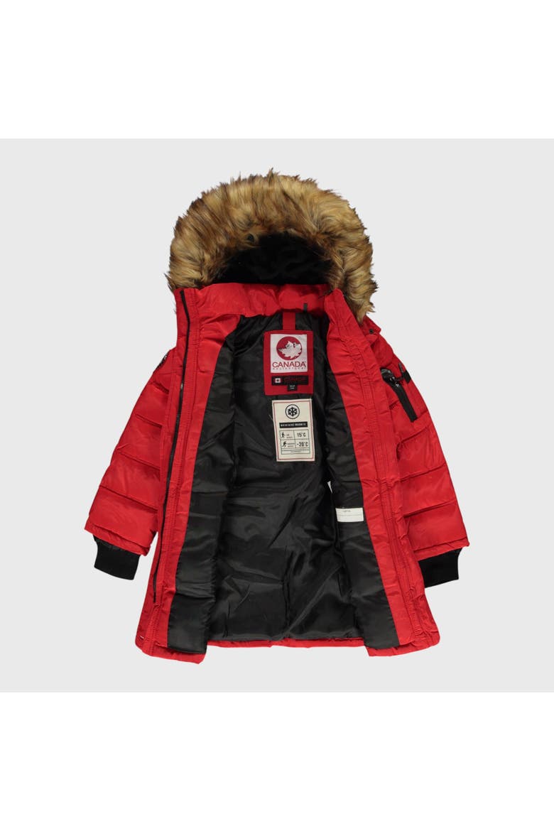 Girls' Long Faux Fur Parka, Alternate, color, Red