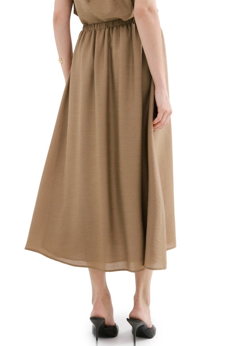 MANGO Gathered A-Line Midi Skirt, Alternate, color, Brown