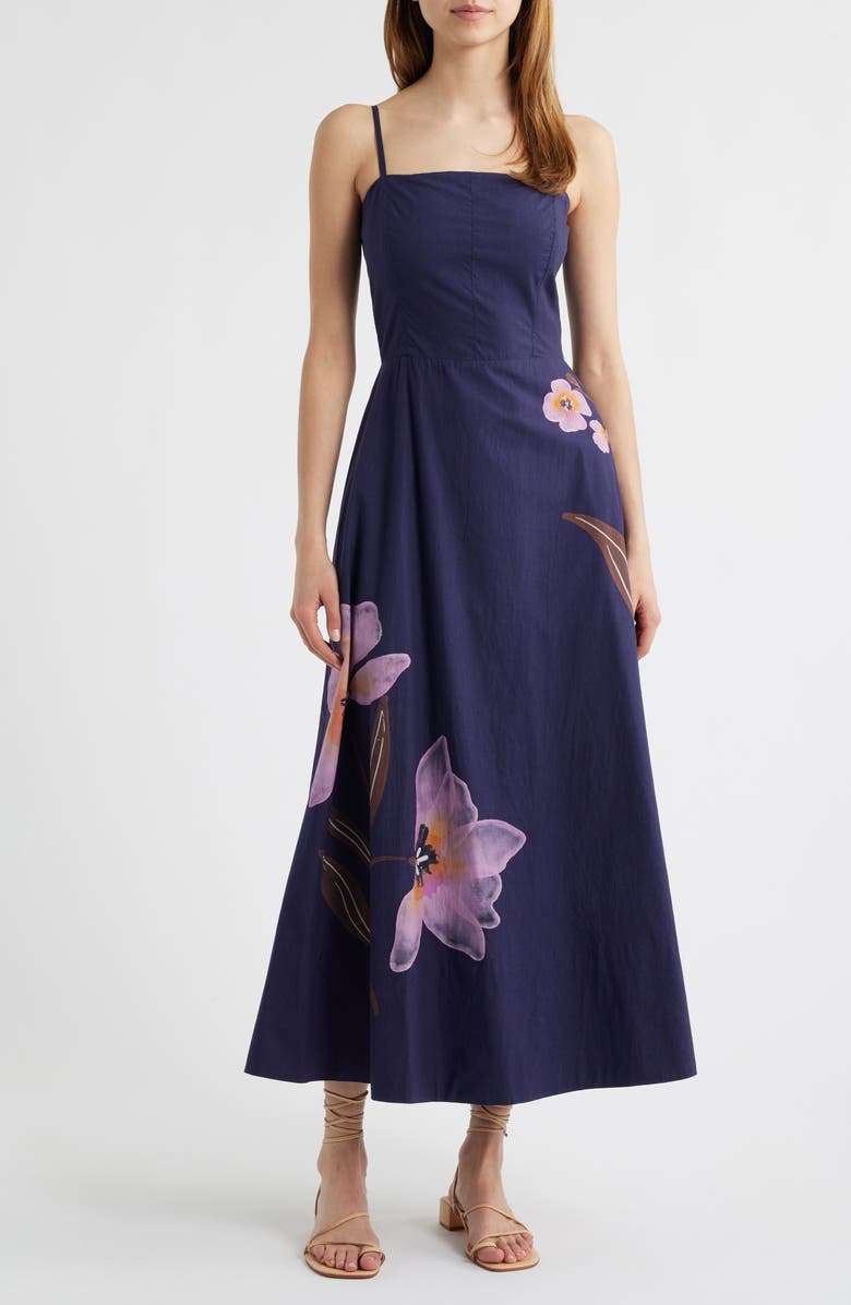 Cleobella Riley Placed Floral Organic Cotton Poplin Dress, Main, color, 