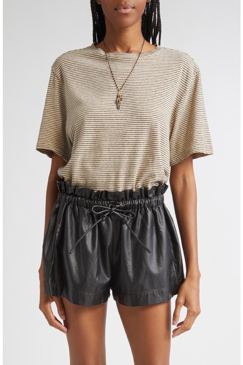 Zewel Stripe Oversize Cotton & Linen T-Shirt, Main, color, BLACK/ BEIGE