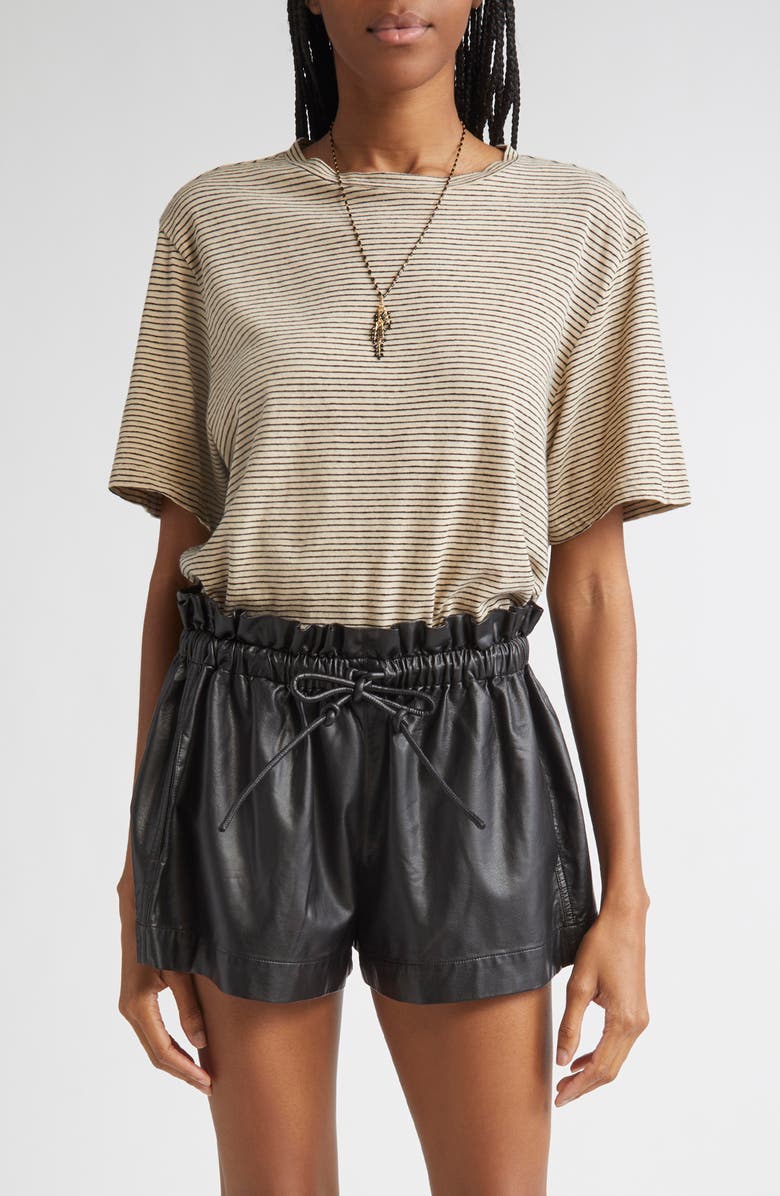 Isabel Marant Étoile Zewel Stripe Oversize Cotton & Linen T-Shirt, Main, color, Black/ Beige