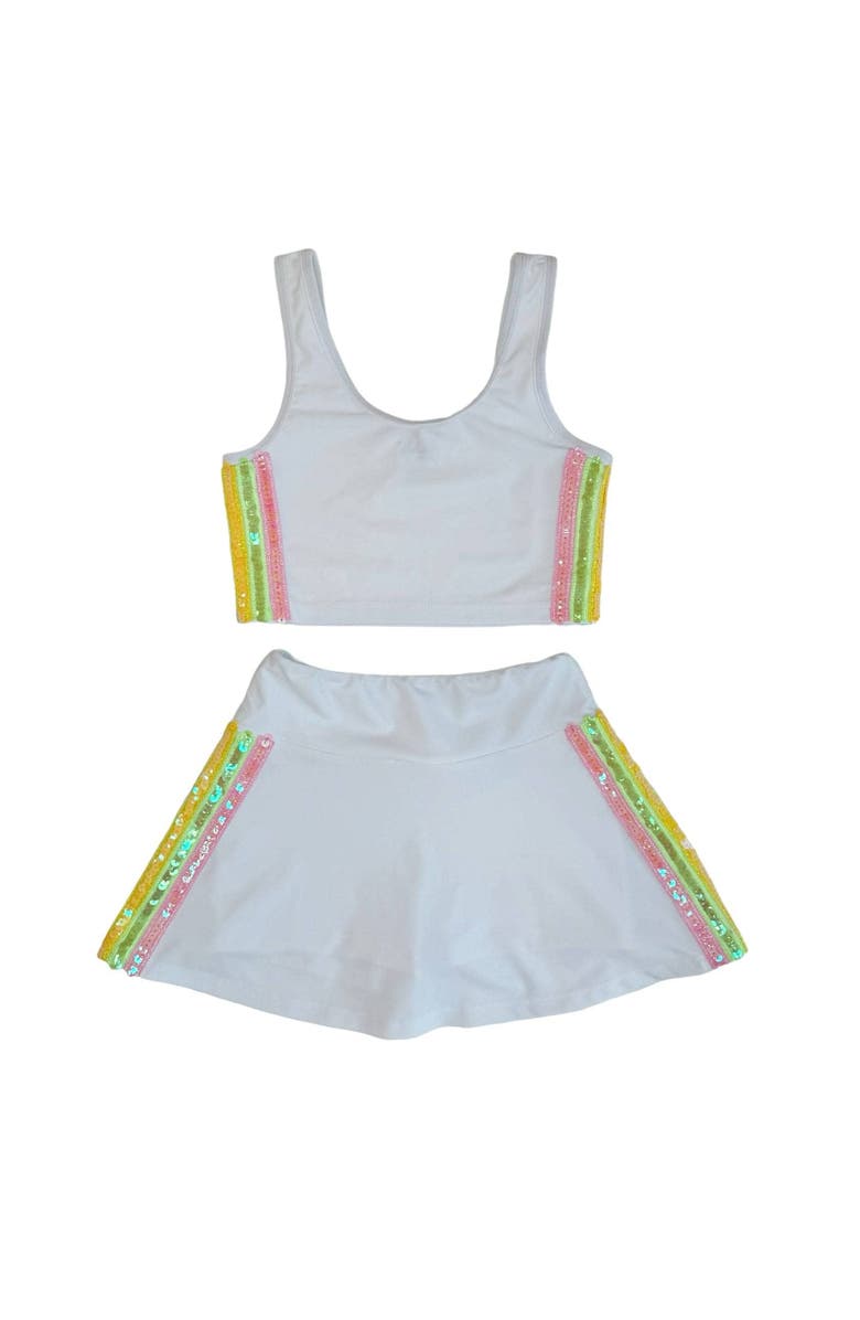 Lola + The Boys Rainbow Sherbet Sequin Tennis Set, Main, color, White