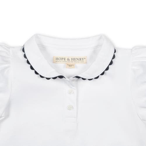 Hope & Henry Girls' Organic Puff Sleeve Polo, Kids In White With Navy