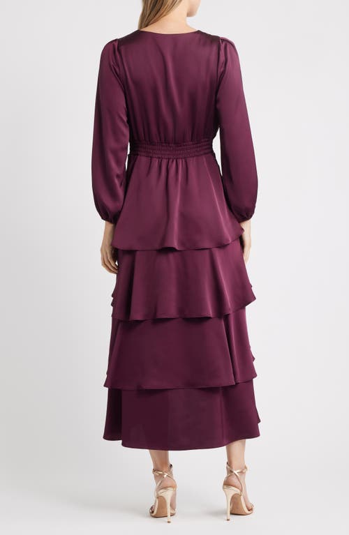 Anne Klein Long Sleeve Tiered High-low Satin Dress In Purple