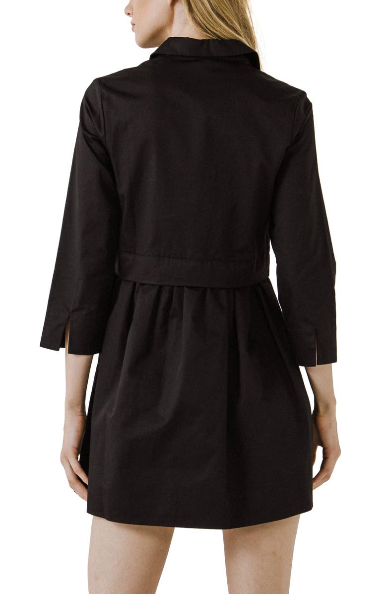 English Factory Long Sleeve Mini Shirtdress, Alternate, color, Black