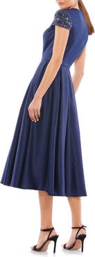 Mac Duggal High Neck Cap Sleeve Tea Length Dress