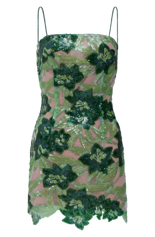 Sau Lee Sara Floral Sequin Cocktail Dress In Green