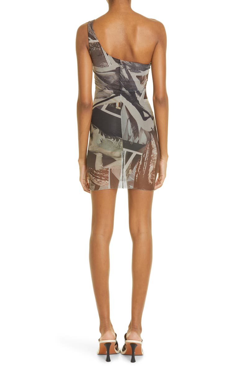 ELLISS Float Print One-Shoulder Stretch Recycled Polyester Blend Mesh Minidress, Alternate, color, 